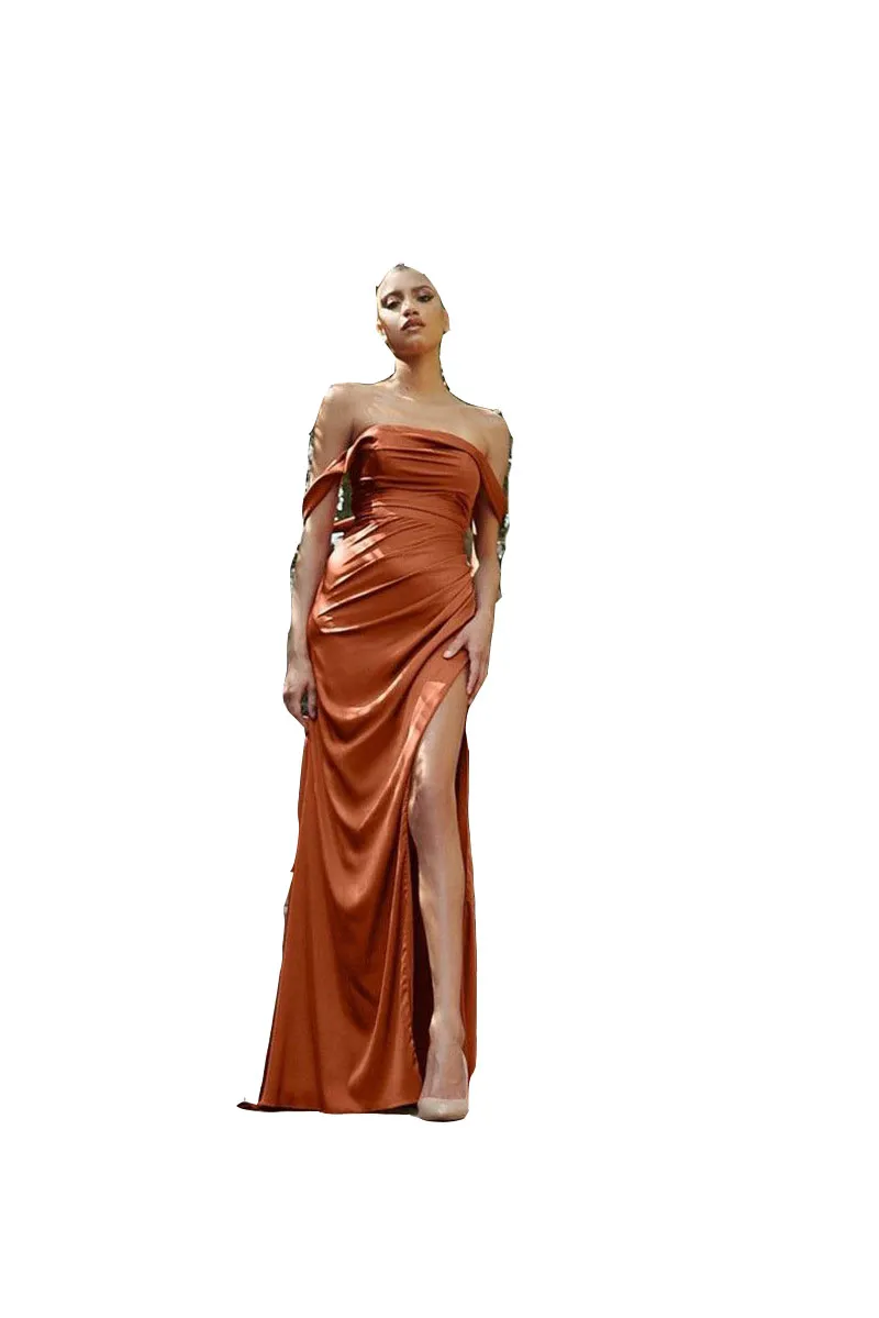 burnt orange satin dress plus size Azazie Leonia