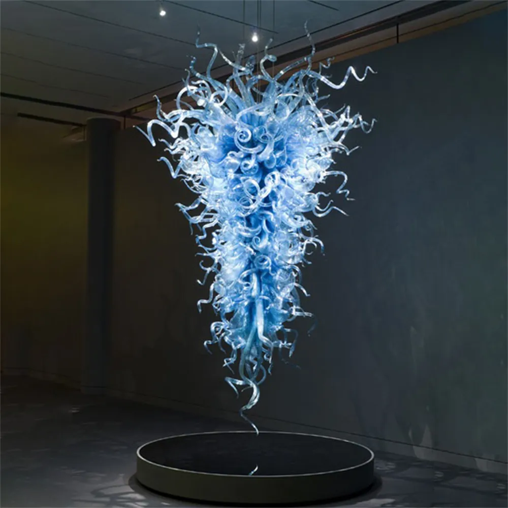 Lampade a sospensione classiche blu Hall dell'hotel Sorgente luminosa a LED Lampadario moderno in vetro soffiato a mano Chihuly Illuminazione da 48 e 60 pollici