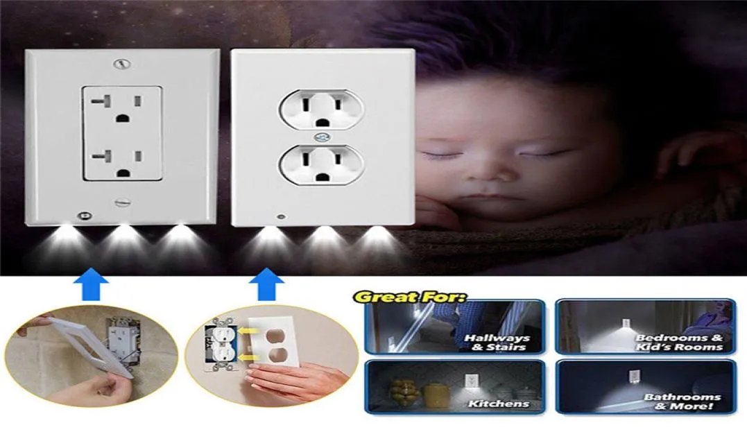 Plug -täckning LED Night Light Pir Motion Sensor Safety Light Angel Wall Outlet Hallway Bedroom badrum Nattlampa2887234