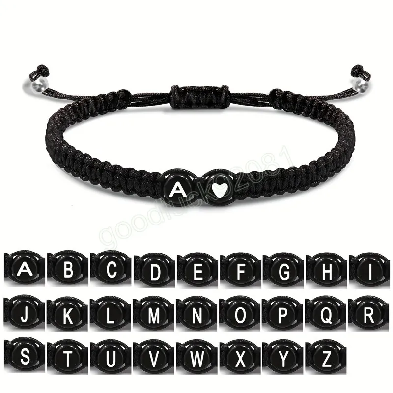 Bracelets d'amitié pour hommes et femmes, 26 lettres, cadeaux de charme, corde tressée à la main, fil noir, bijoux à la mode réglables