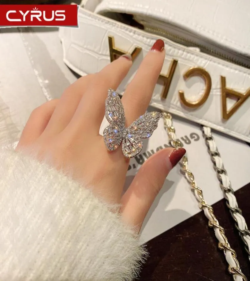Trendiga fjärils öppna ringar inlagda zirkon lyxring på handen kvinnliga smycken tillbehör för flicka bröllop fest gåva 20207605848