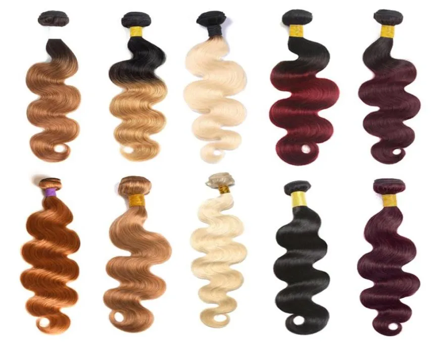 10A Braziliaanse menselijk haarbundels met sluiting Ombre kleur haarextensies 3 bundels met T1B 99J Body Wave steil haar9668937