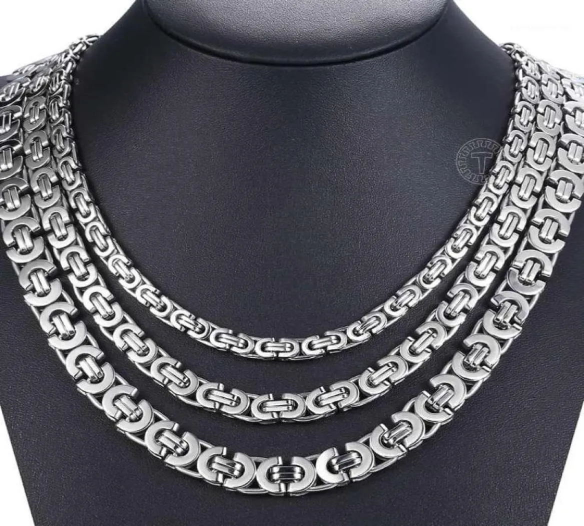 Chains 7911mm Stainless Steel Necklace For Men Women Flat Byzantine Link Chain Fashion Jewelry Gifts LKNN144950106