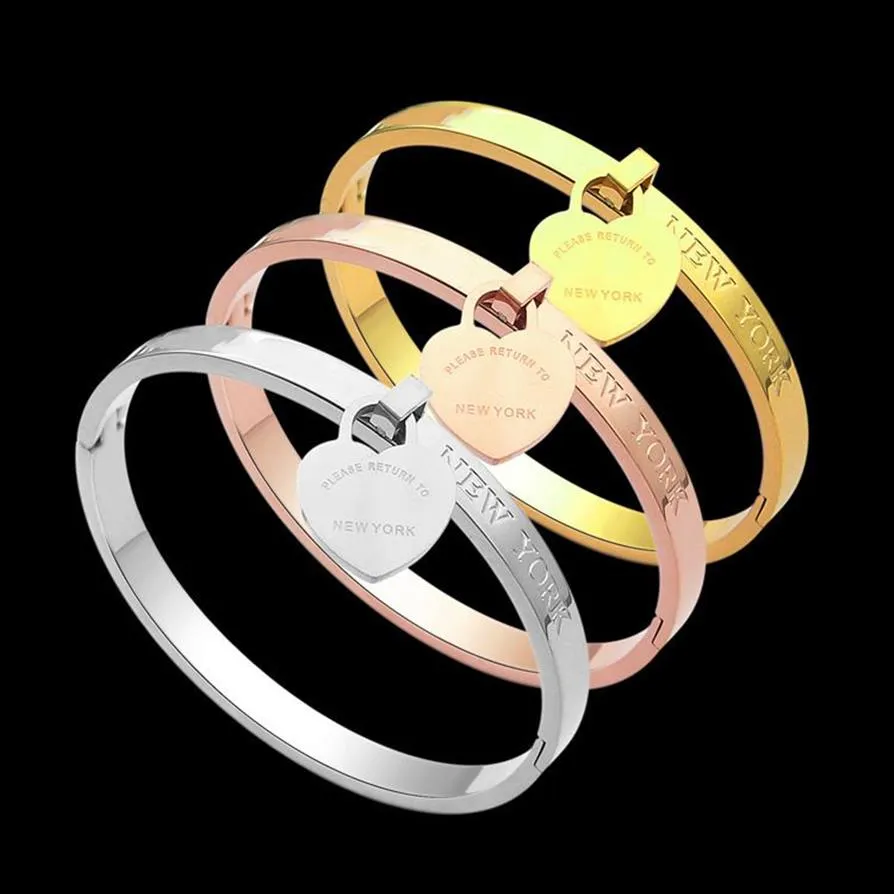 Alta qualidade clássico designer pulseiras simples alta polido pulseira único coração estilo de luxo casal pulseiras senhora presentes festa wh222e