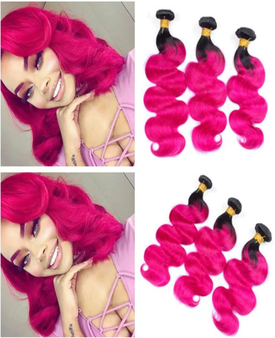 Black and Pink Ombre Peruvian Human Hair Weave Bundles Body Wave 1B Pink Ombre Virgin Human Hair Weft Extensions 3Pcs Lot1296002