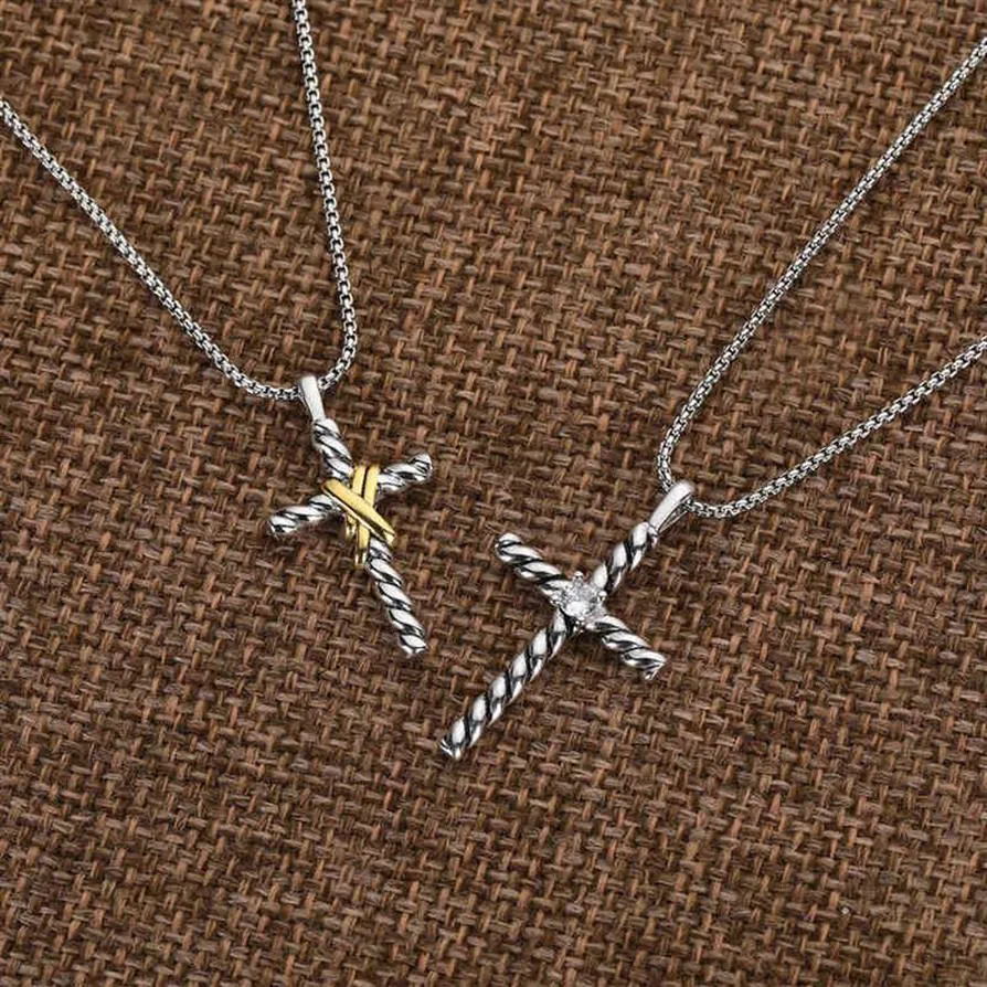 Necklaces Women gold X Designer small Pendant Cross Necklace ed Cable luxury Jewelry Fashion Hip-hop diamond Pendants 925 Sil248I