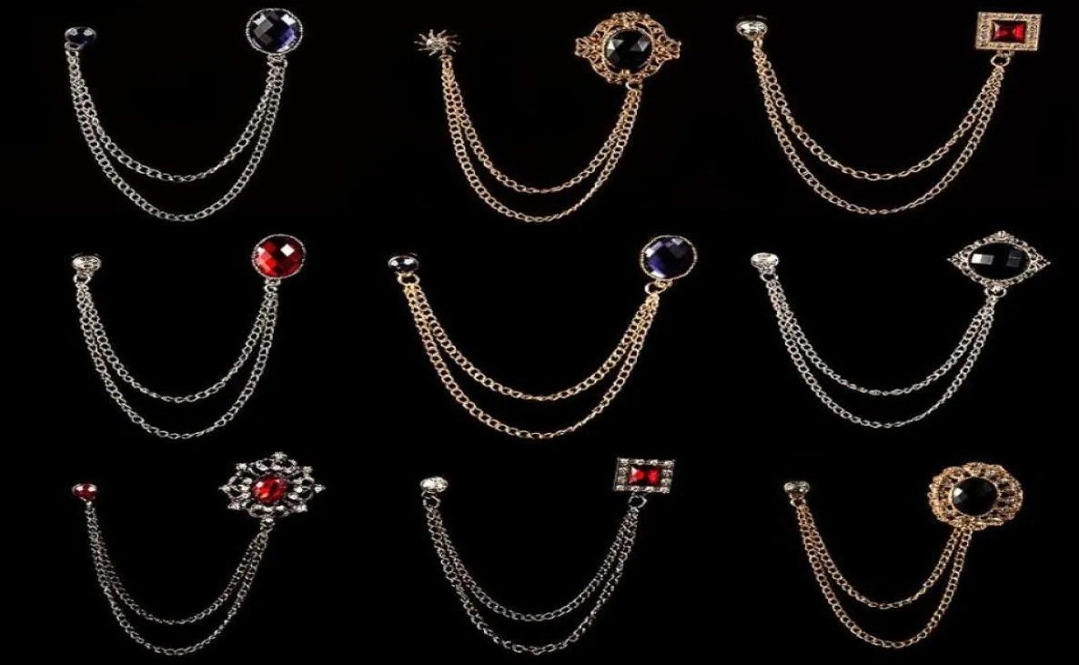 Pins Broschen Mode Metall Strass Männer Anzug Hemd Quaste Kette Revers Pin Und Brosche Schmuck Luxulry Kleidung Zubehör5992042