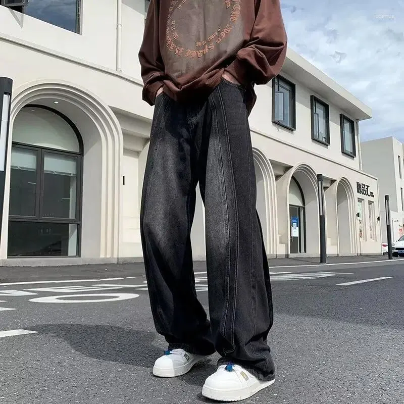 Męskie dżinsy zszyte prosto luźne japoński swobodny styl koreański moda nosić mężczyzn Y2K workowate hosen spodnie streetwear