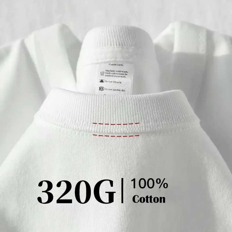 남성용 T 셔츠 320GSM 높은 자질성 대형 중량 티셔츠 남성용 짧은 슬리브 티 면화 단색 트렌드 레저 스트리트웨어