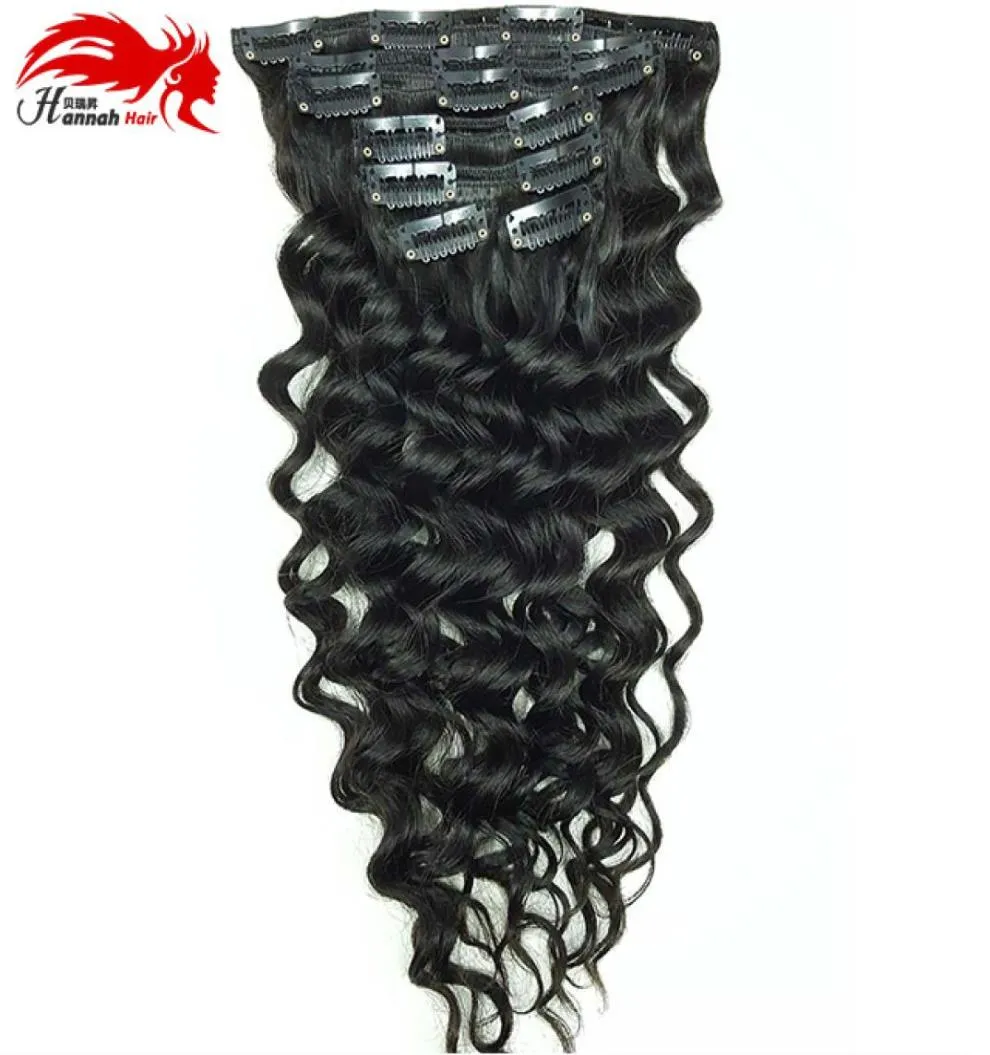 Deep Curly Clip In Human Hair Extensions Hannah product Nautral Color Human Hair Clipin Full Head 8 Pcs Nonremy Hair 100G7227540