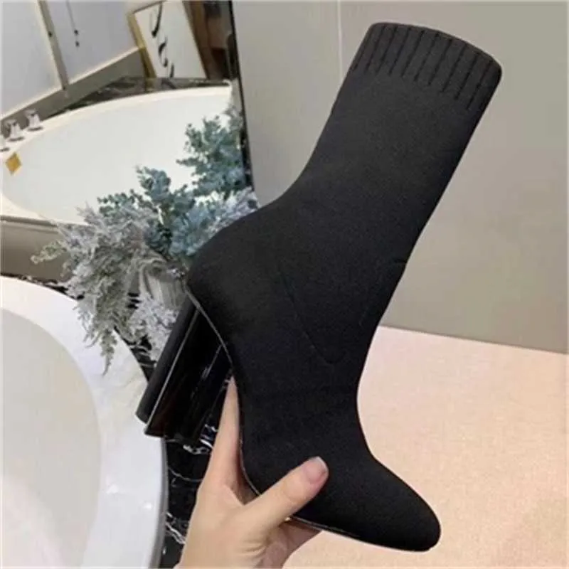 2024 Designers Mulheres Silhueta Tornozelo Martin Botas Inverno Avisar Bota Stretch Tecido Bootie Imprimir Flor Salto Casual Sapato Bordado Stretch