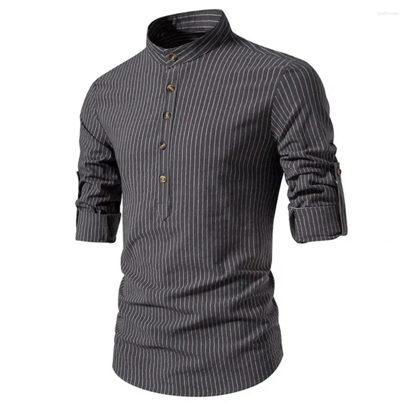 Męskie koszule na zwykłe koszule Trendy stand-up TOP Striped Slim Fit Shirt z stojakiem na długi rękaw oddychający formalny na jesień