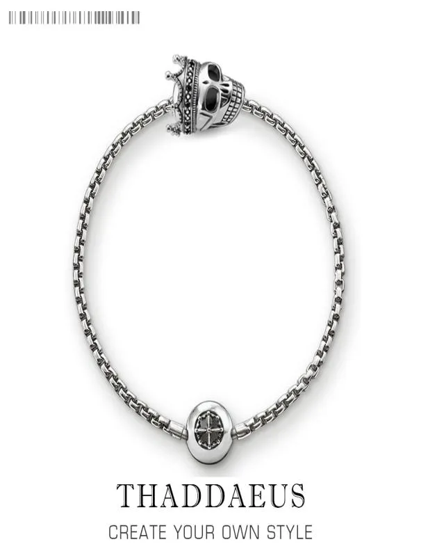 Pärlor armbandskedja med Skull King Karma smycken gåva för män och kvinnor i 925 Sterling Silver Fit Pendants and Charms2693048