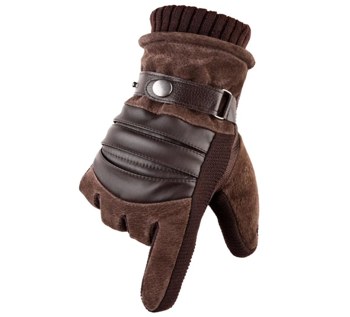 Gants de conduite de moto pour hommes, Design classique, résistants au froid, chauds, noirs et marron, en peau de porc, pour écran tactile, 7264309