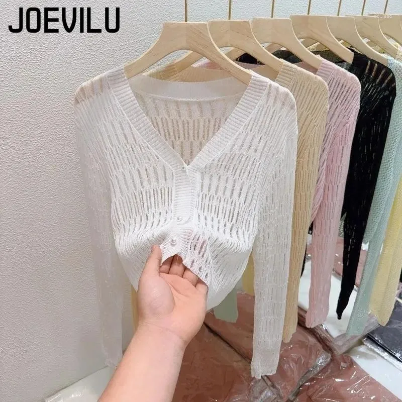 Blouses pour femmes Col en V Cardigan tricoté en soie glacée évider haut court mince Protection solaire d'été châle chemise décontractée avec jupe à bretelles