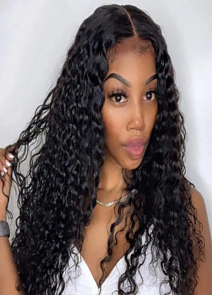 Perruque Lace Frontal Wig 360 brésilienne Remy, cheveux naturels, Deep Curly, Swiss LaceFront, pre-plucked, pour femmes noires, 8977788