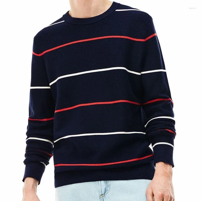 Men's Sweaters Autumn Winter Quality Men Alligator Long Sleeve Casual Round Collar Striped Elastic Cotton Sweater Pullover Knitted Top