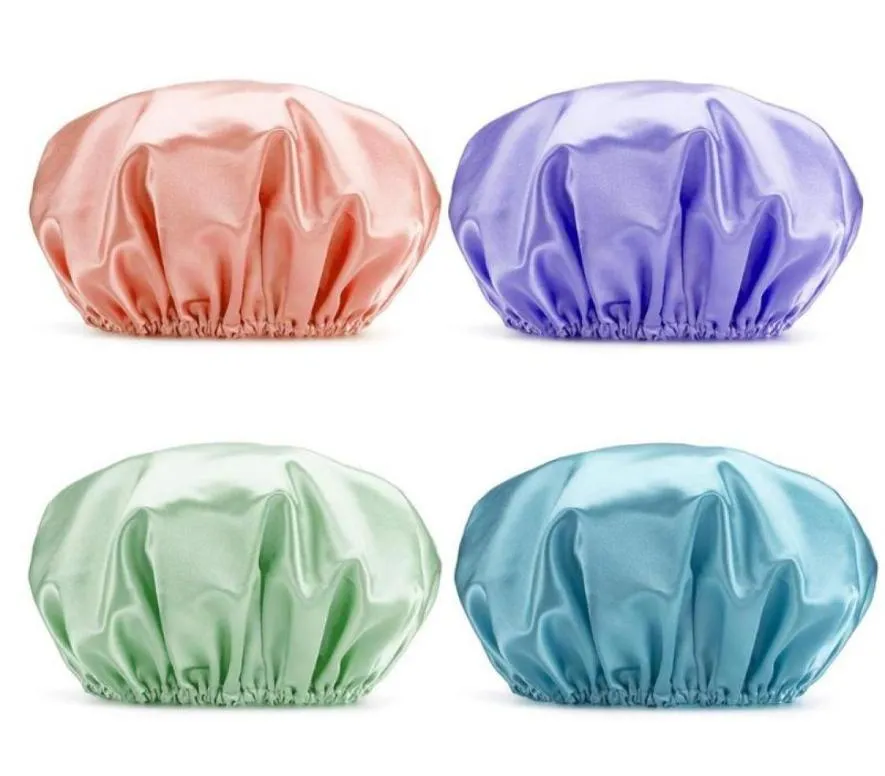 4Pcs Women Waterproof Satin EVA Lined Bath Shower Hat Hair Protection Cap Bonnet8086380