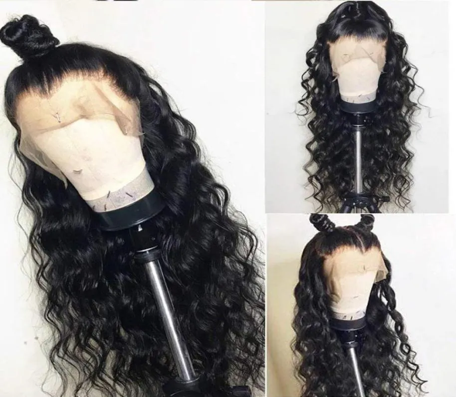 Body Wave Spets Front Wig 24 Inch Long Wavy Spets Frontal Wigs 100 Human Hair Natural Black Color6141950