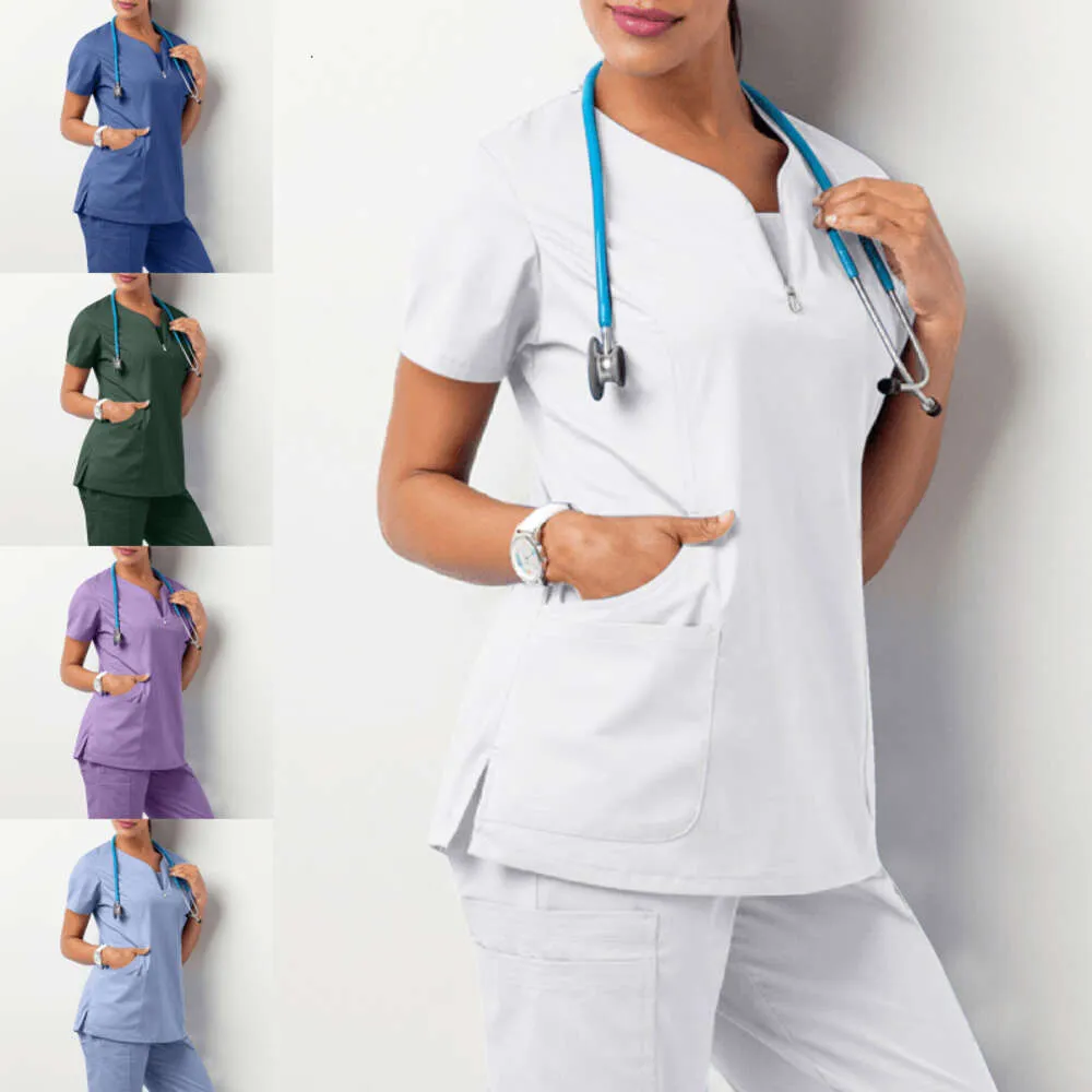 Healthca Protetive Appal Workwear Women Health Femme Beauty Salon Roupes Scrub Tops Camiseta enfermeira enfermagem uniforme