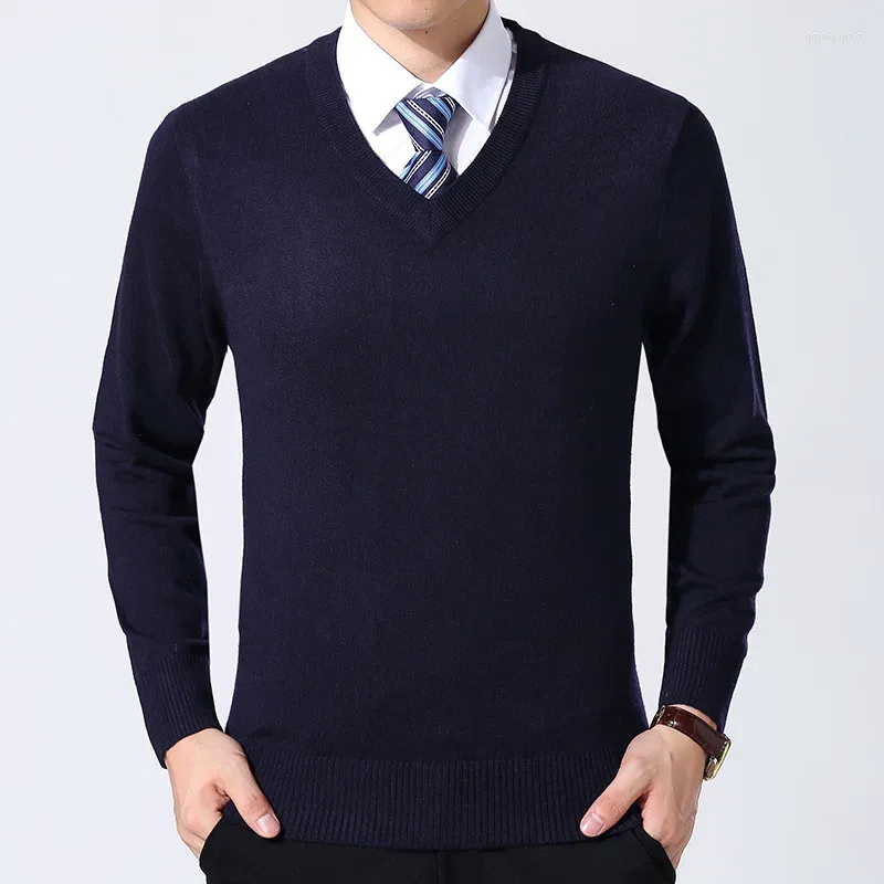 Мужские свитера Модный брендовый свитер Мужской пуловер с V-образным вырезом Slim Fit Джемперы Вязание Толстые теплые осенние корейские стили Повседневная одежда