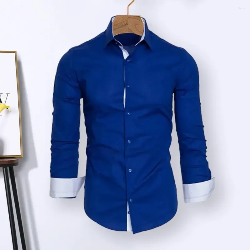 Men's Casual Shirts Men Shirt Turn-down Collar Single-breasted Long Sleeve Warm Cardigan Slim Fit Formal Business Style Office