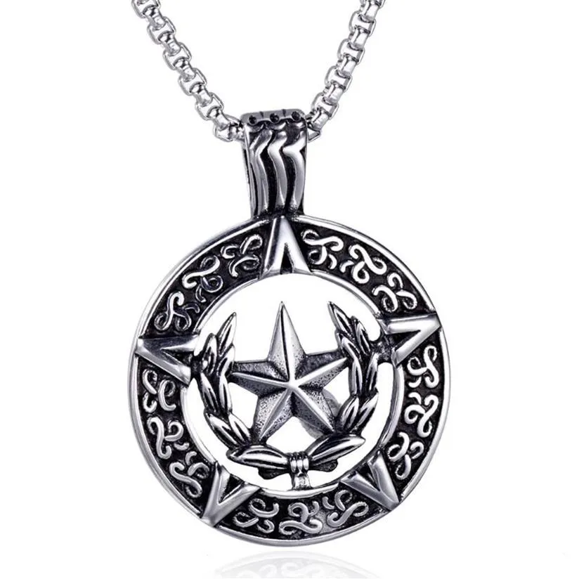 Pendentif Colliers Vintage Pentagram Star Collier pour hommes rond gothique rétro Lucifer Satan 24 pouces chaîne mâle bijoux218z