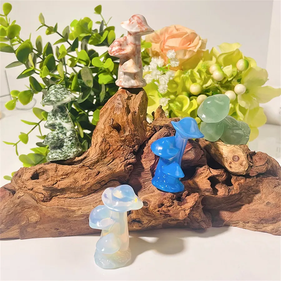 Natural Crystal Mini Healing Crystal Mushrooms Chakra Stone Decorations For Home Balancing.