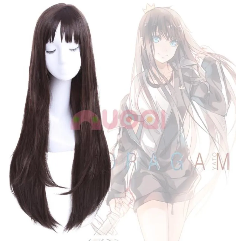 Noragami Hiyori Iki Shibuya Rin parrucca piena cosplay lungo rettilineo marrone scuro da donna4696483