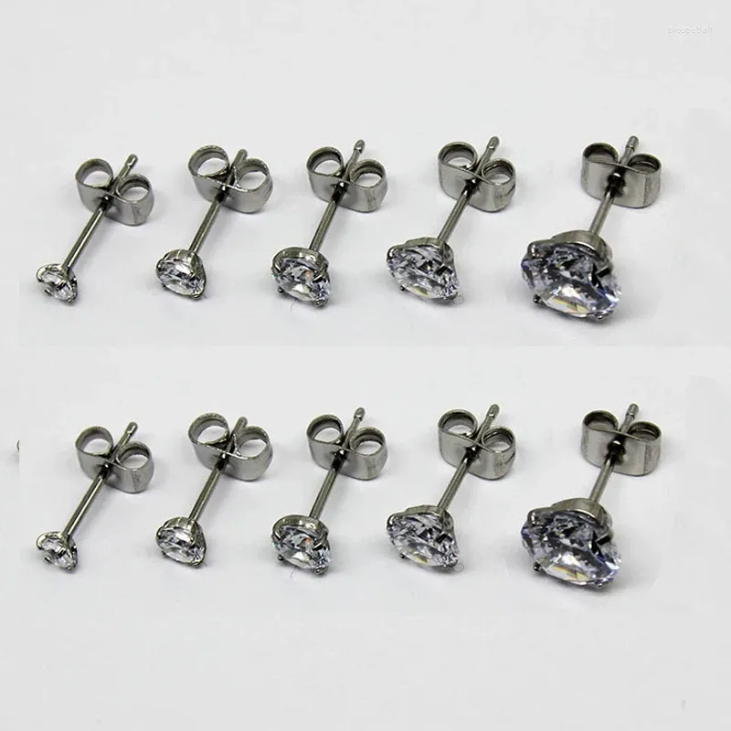 Studörhängen 10st/Lot CZ 316L Stål Runda Clear Zircon Butterfly Plug Back Ear Studs 3mm 4mm 5mm 6mm 8mm