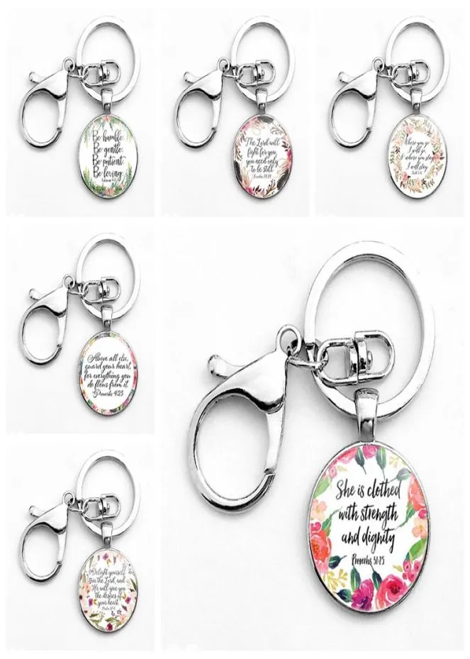 Clássico salmo citação chaveiro bíblia verso jóias moda cúpula de vidro flor carta cristão jesus deus com nós keychain9536989