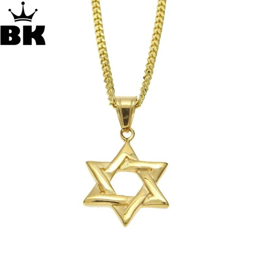 Collares colgantes Joyería judía Magen Estrella de David Collar Mujeres Hombres Cadena Color oro rosa Acero inoxidable Israel291g