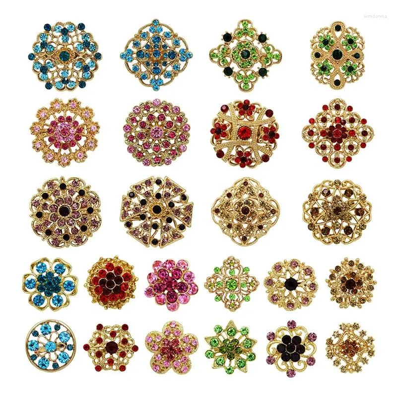 Broches Lot 24 pièces couleur mixte brillant strass cristal fleur mariage alliage broche ensemble pour les femmes bricolage décoration Art broches de mariée