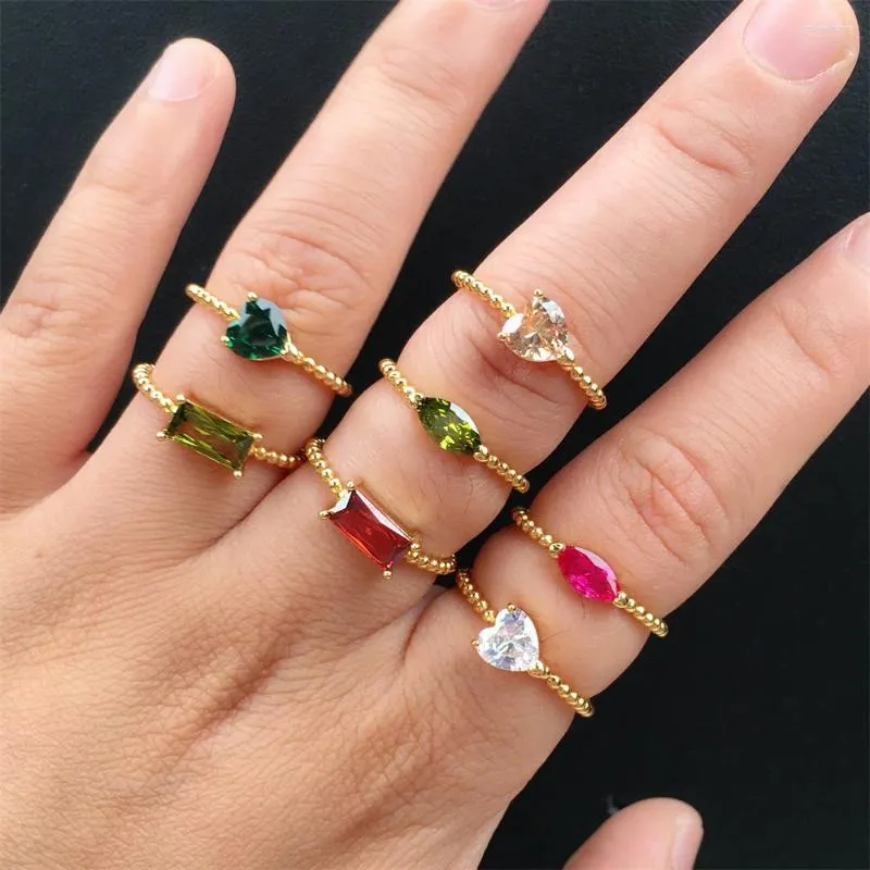 Cluster Rings INS Exquisite Simplicity Colorful Zircon Ring For Girl Women Gold Plated CZ Stone Party Jewelry Adjustable Open Finger