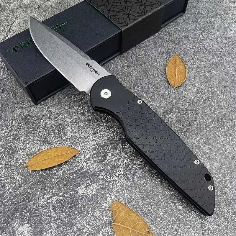 EDC Protech Survival Response TR-3 X1 Au/ To Pocket Knife 3.5 D2 Stonewash Blade Black Fish Scale Outdoor Hunting Tolding Tools