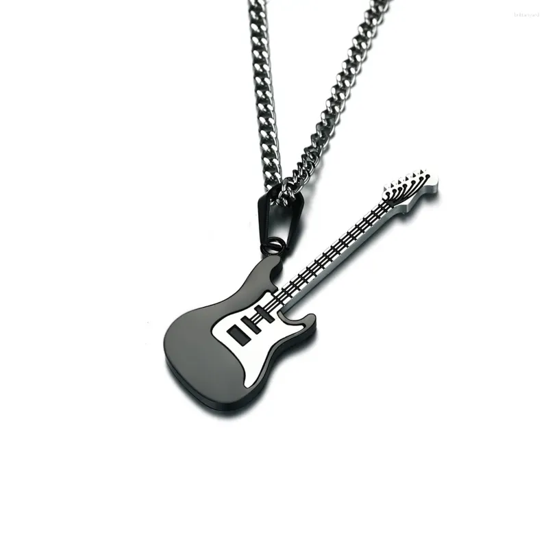 Colares de pingente de guitarra masculina música colar de aço inoxidável com corrente (pingente preto) cassete picareta