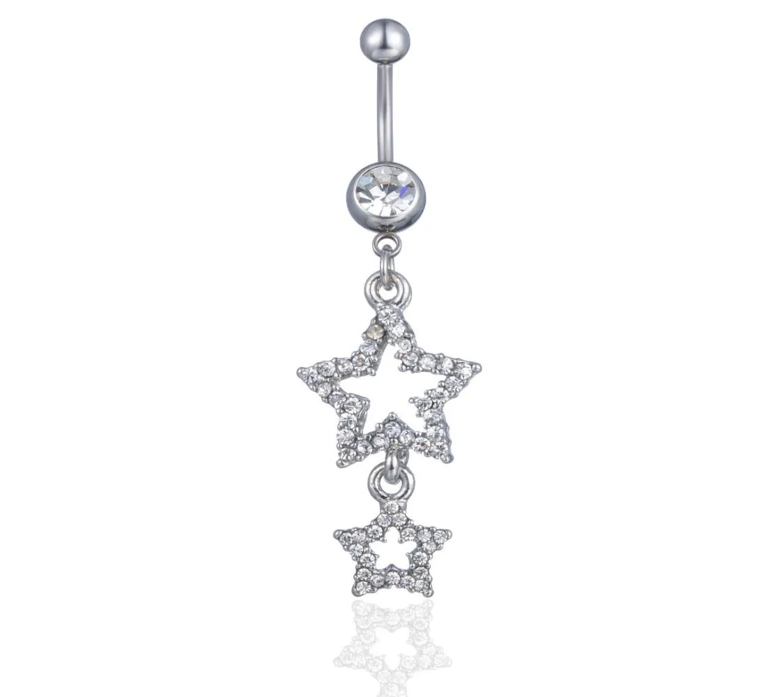 D0711 Double Stars Belly Navel Button Ring Clear Color 14Ga 10mm Length4087372