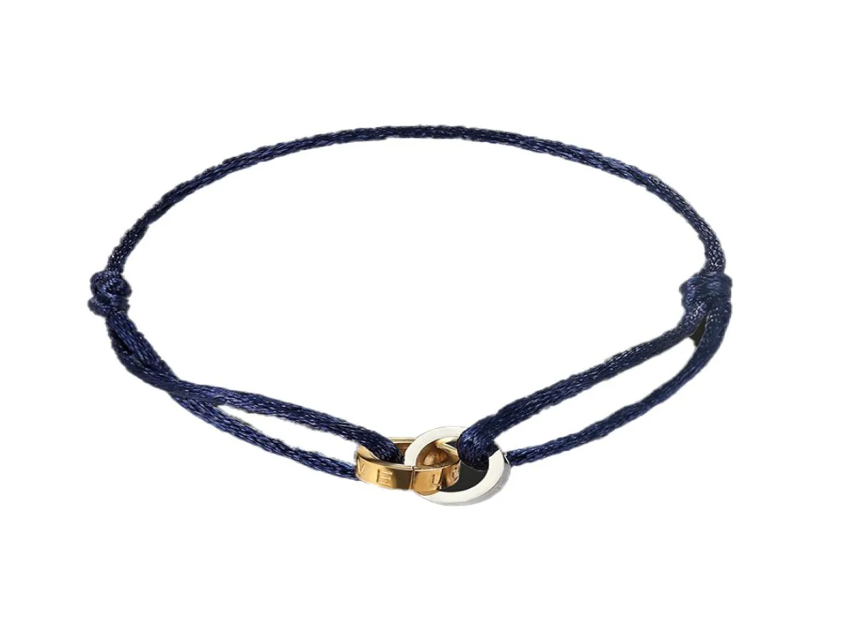 Bracelet de luxe en acier inoxydable, 2 cordes rondes en coton rétractables, jolis bijoux à la mode, cadeau unisexe populaire 8231288