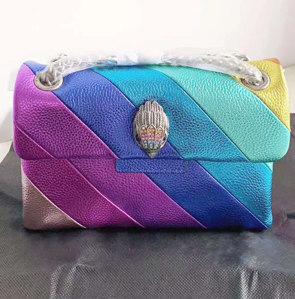 Borsa Kurt Geiger Borsa a tracolla firmata Borsa a catena con aquila arcobaleno Borsa a tracolla da donna Borsa a tracolla colorata con pochette patchwork