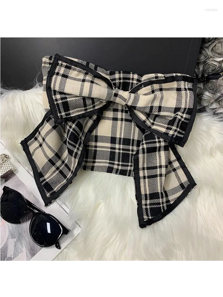 Canotte da donna Donna Bow Plaid Crop Top Vintage Y2k Canotta anni '90 Estetica Moda Streetwear 2000 Off Spalla Senza maniche Canotta Canotta 2024