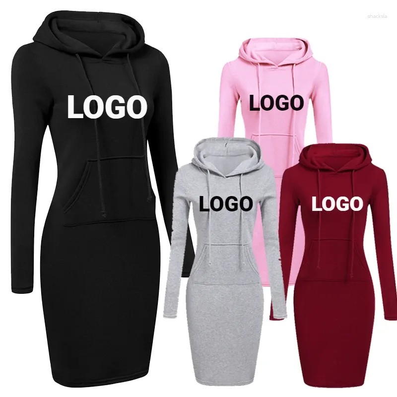 Robes décontractées Logo personnalisé Femmes Sweat à capuche Robe Marque Printsd Manches longues Pull à capuche Poches Pull Tops