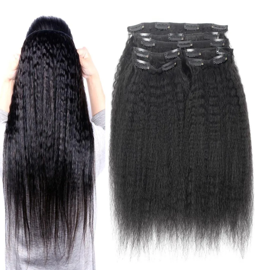 10pcs Kinky Straight Clip In Human Hair Extensions Brazilian Remy Hair 100 Human Natural Hair Coarse Yaki Clip Ins 100gSet8080385