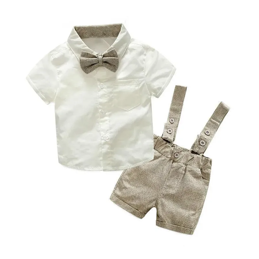 Summer new 2024 fashion men's children's wear gentleman's T-shirt overalls cotton children's suit children's wear newborn clothing suit 2pcs