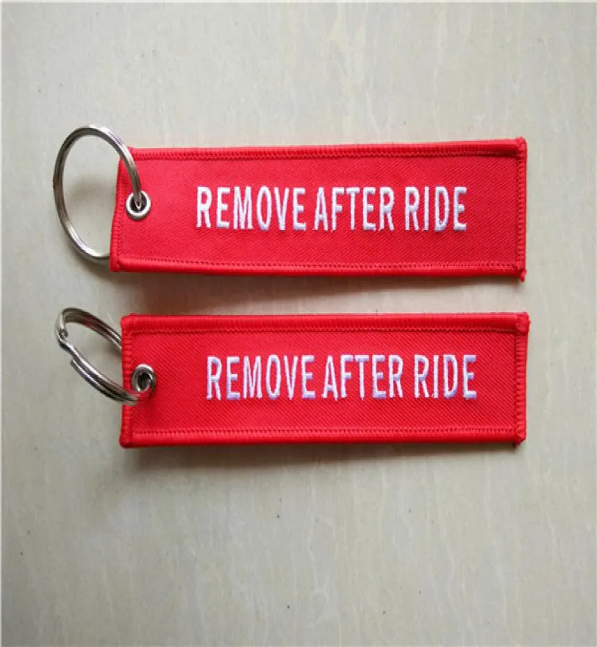 Langlebig, nach der Fahrt zu entfernen, vor der Fahrt zu entfernen, Motorrad-Schlüsselanhänger, roter Rand, Stickerei, 13 x 28 cm, 100 Stück, Lot 5761843