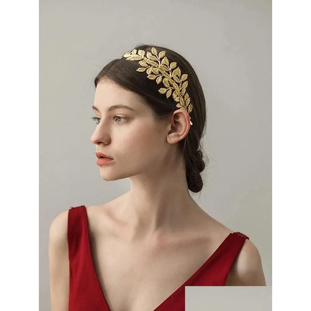 Headpieces Greek Goddess Hair Vine Tiara Bridal Olive Crown Baroque Headband Gold Leaf Branch Headpiece Fairy Wedding Jewelry Accessor Dhupy