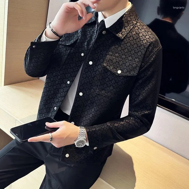 Men's Suits Foreign Trade Wholesale PU Leather Jacket Multi-pocket Men Lapel Short Bright Male Coat Small Fragrant Wind