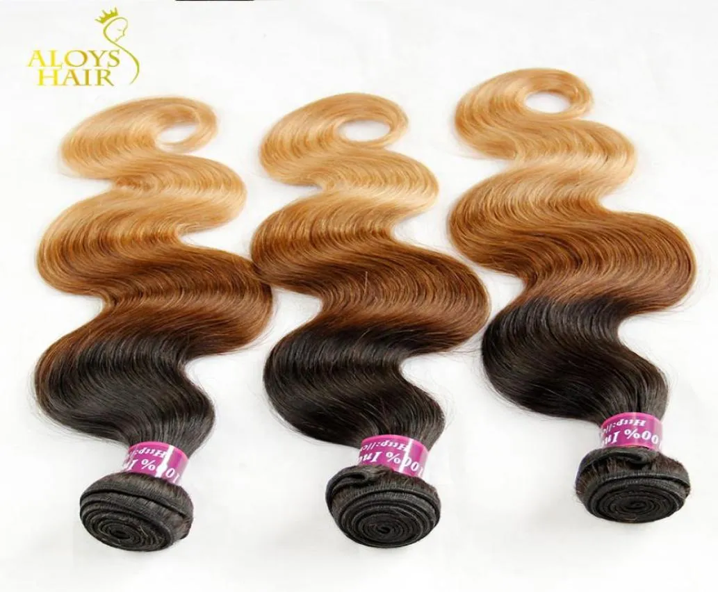Ombre Indian Remy Hair Weave Grade 8A Ombre Indian Body Wave Virgin Human Hair Extensions 3 stuks driekleurig 1b427 Bruin blond7268742