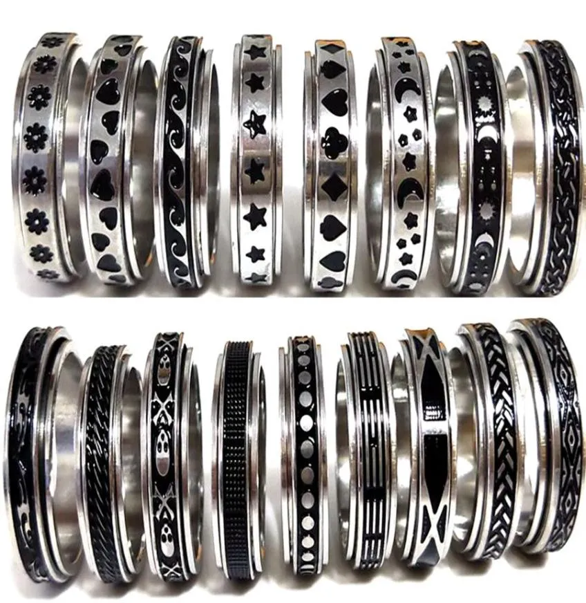 50 stuks Multistyles Mix Roterende RVS Spin Ringen Mannen Vrouwen Spinner Ring Hele Draai Band Vinger Ringen Partij Sieraden8244577