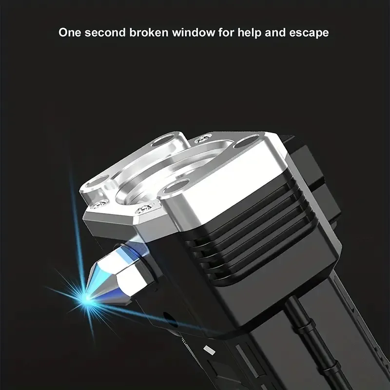 Blijf veilig onderweg: alles-in-1 noodhamer met raambreker, gordelsnijder, mobiele powerbank LED-zaklamp