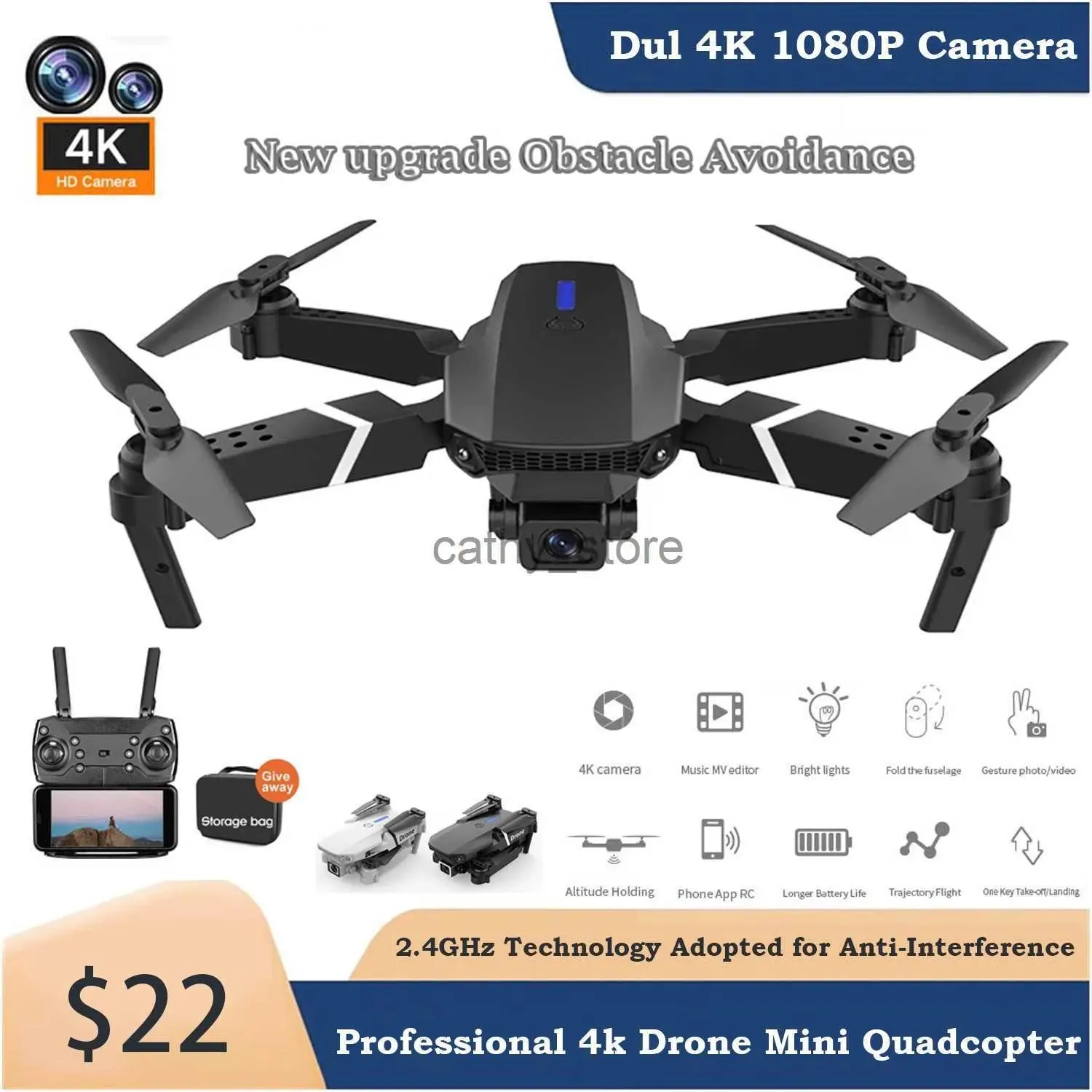 أجهزة محاكاة محاكاة E88 Pro بدون طيار مع كاميرا 4K HD WiFi FPV Drone 1080p ارتفاع الكاميرا عقد RC Quadcopter Dron RC Quadcopter Helic